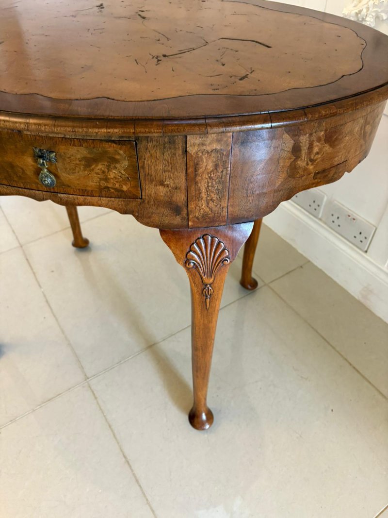 Antique Edwardian Quality Burr Walnut Freestanding Oval Shaped Writing Table - Image 10